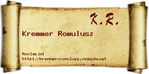 Kremmer Romulusz névjegykártya